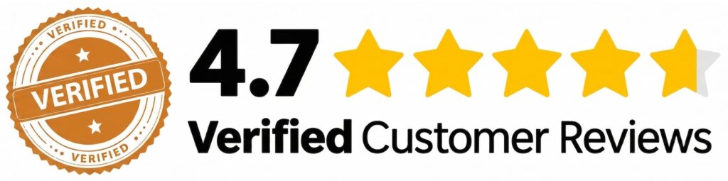Here’s a crisp image featuring an orange Verified badge, sitting right next to a solid 4.7 out of 5 stars—just like we aim for in every custom barndo build. The words “Verified Customer Reviews” stand out in bold black letters on a clean white backdrop, giving you peace of mind just like quality craftsmanship you can trust. - Turnkey Barndominium Tennessee