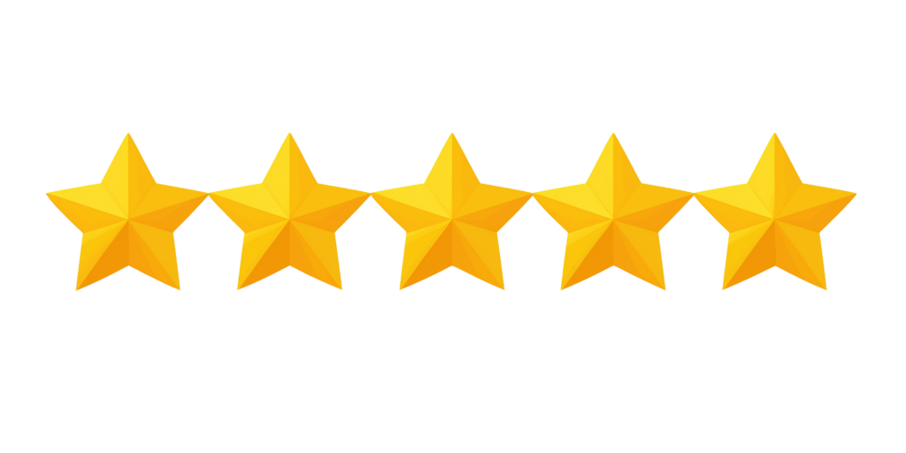 Five gold stars lined up evenly across a clean white background, just like setting quality metalwork along a solid barndo beam—nothing flashy, just good craftsmanship in a neat row. - Turnkey Barndominium Tennessee